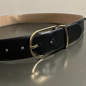 Babaton Black Leather Belt with Gold Buckle